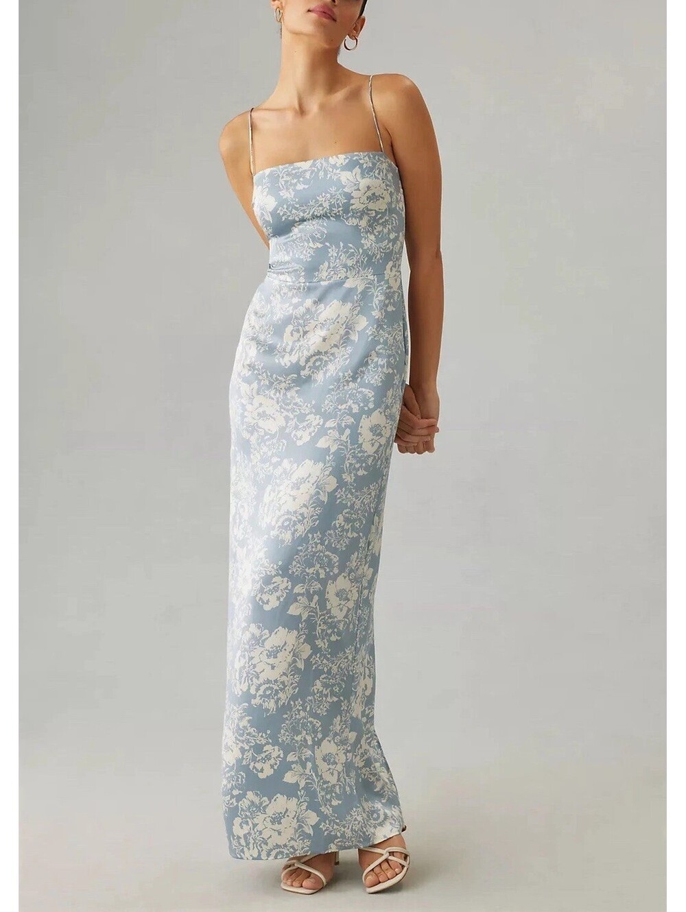 Reformation Frankie Silk Maxi Dress in Blue Porcelain Floral Print Sz 8
